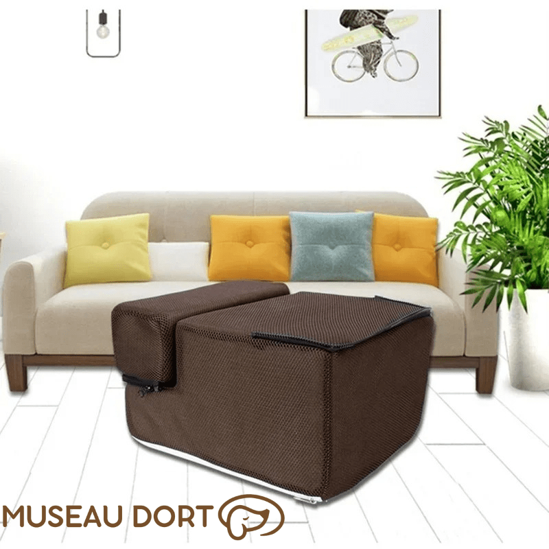 Escalier pour chien pliable en mousse avec housse zippée, modèle intérieur pour petit chien et chien sénior, Museau Dort.