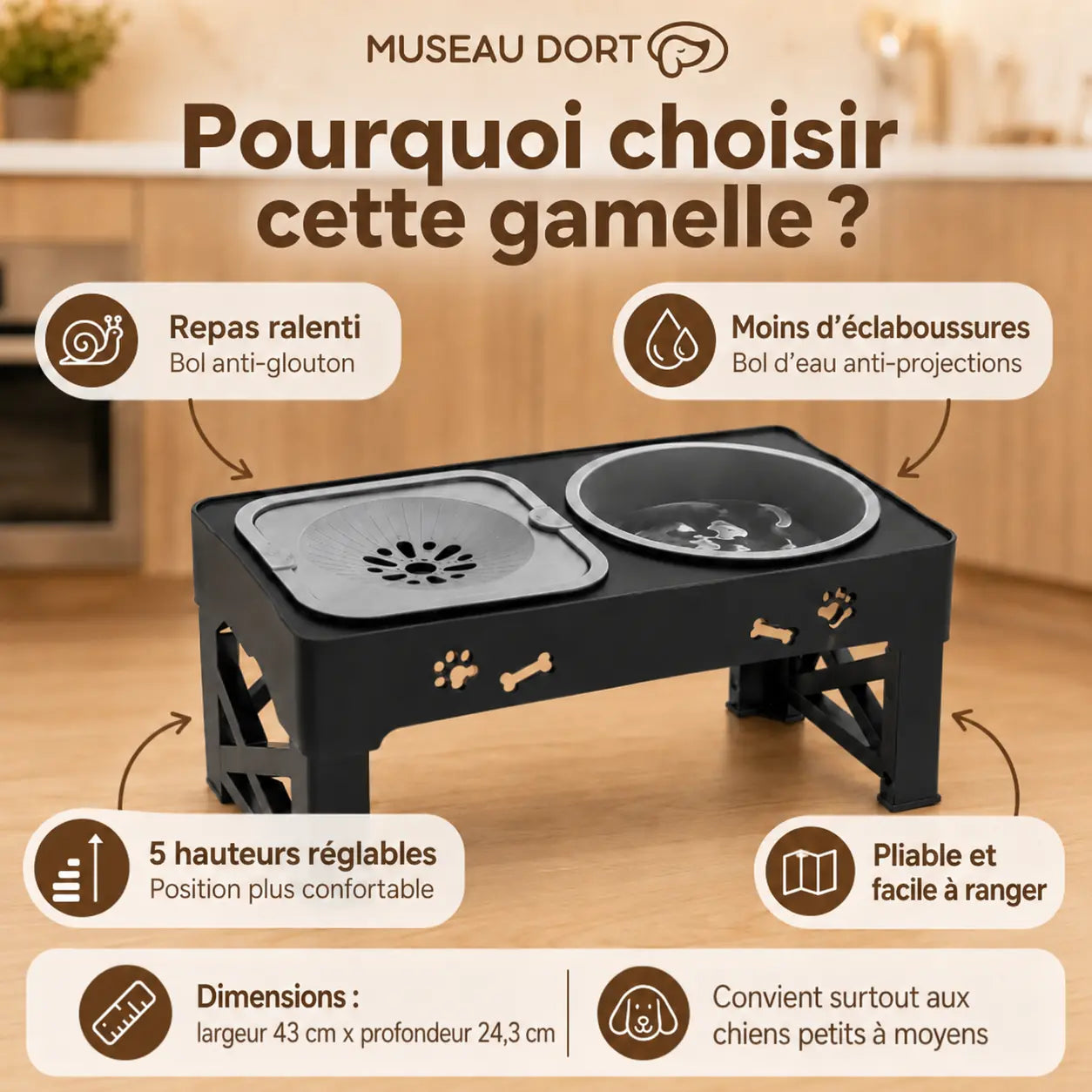  gamelle anti-glouton pour chien avec repas ralenti, bol anti-éclaboussures et dimensions