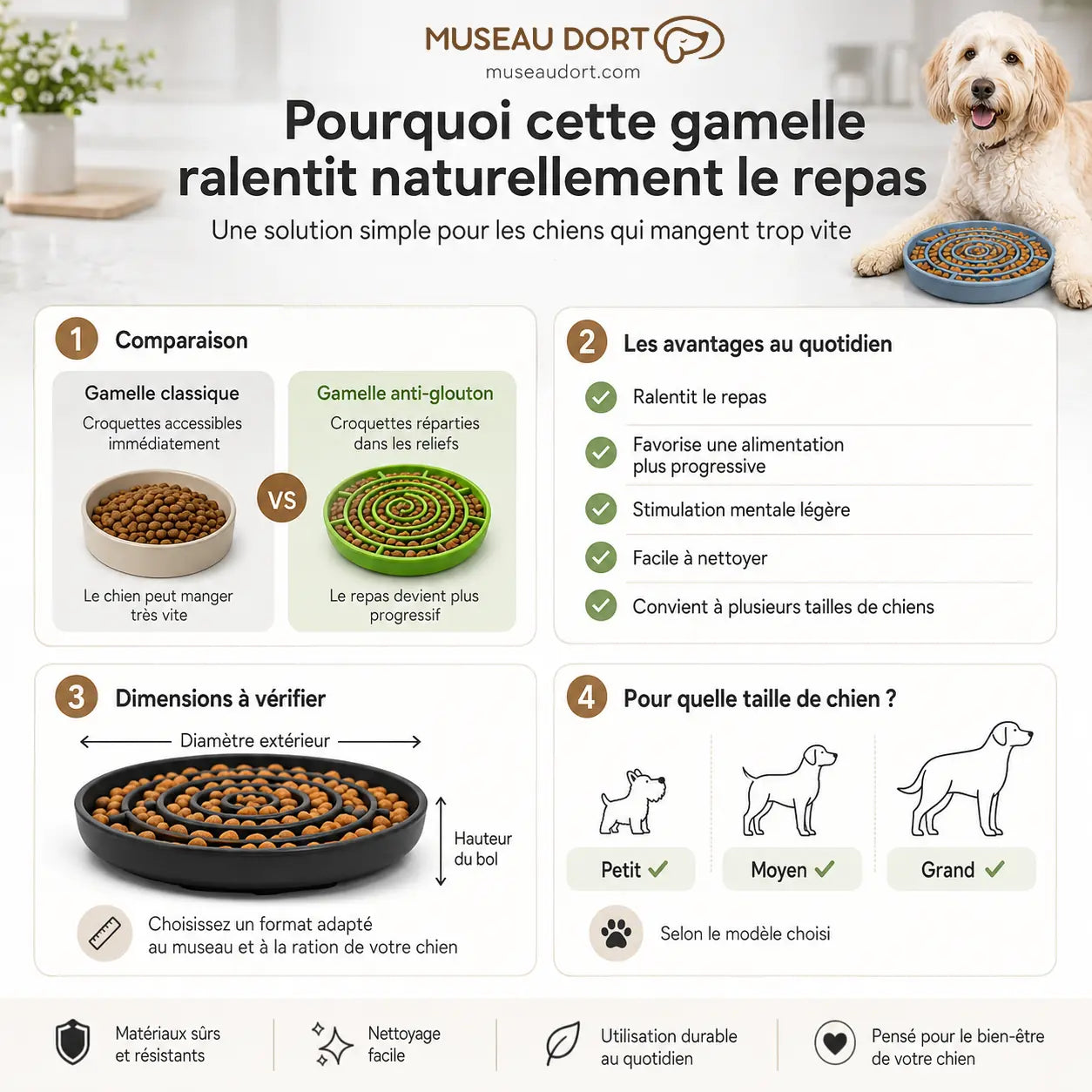  gamelle anti-glouton chien avec comparaison, bénéfices, dimensions et tailles pour chien glouton rapide