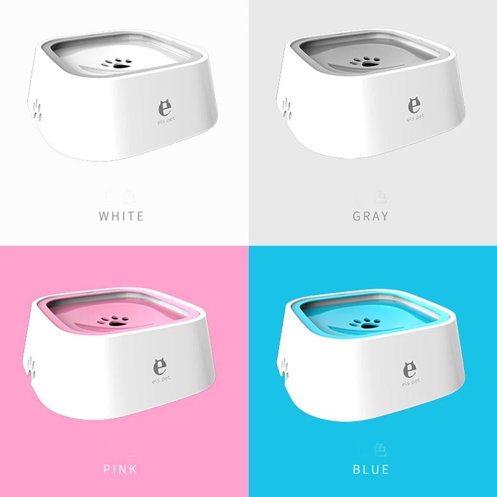 Gamelle flottante carrée pour chien, disponible en 4 couleurs : blanc, gris, rose et bleu. Antidérapante et pratique.
