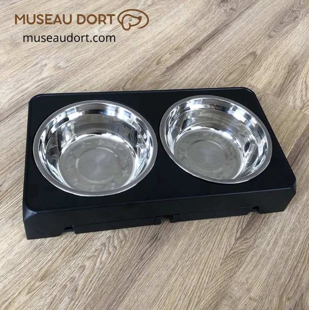 Gamelle pour chien avec double bol en inox stable et hygiénique, idéale pour améliorer le confort des repas à la maison – Museau Dort