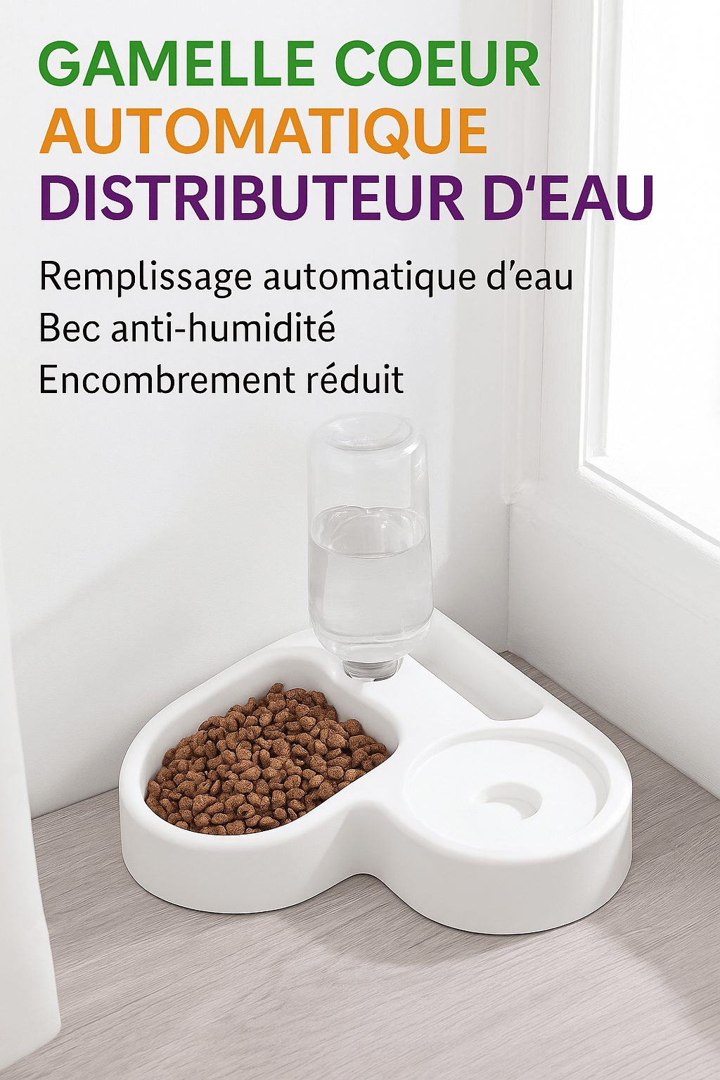 Gamelle pour chien avec distributeur d’eau automatique et compartiment croquettes, format compact, Museau Dort