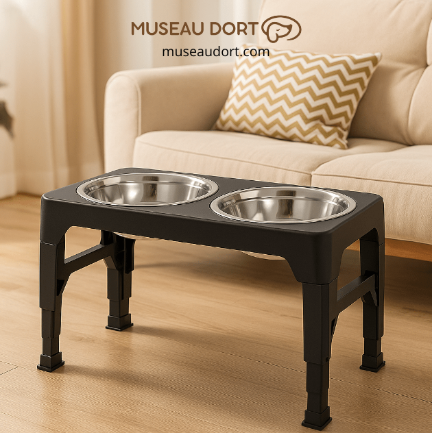 Gamelle pour chien réglable avec double bol en inox, stable et confortable, idéale pour les repas des grands chiens à la maison – Museau Dort