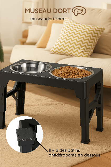 Gamelle pour chien stable avec patins antidérapants sous les pieds, idéale pour des repas calmes et sécurisés à la maison – Museau Dort