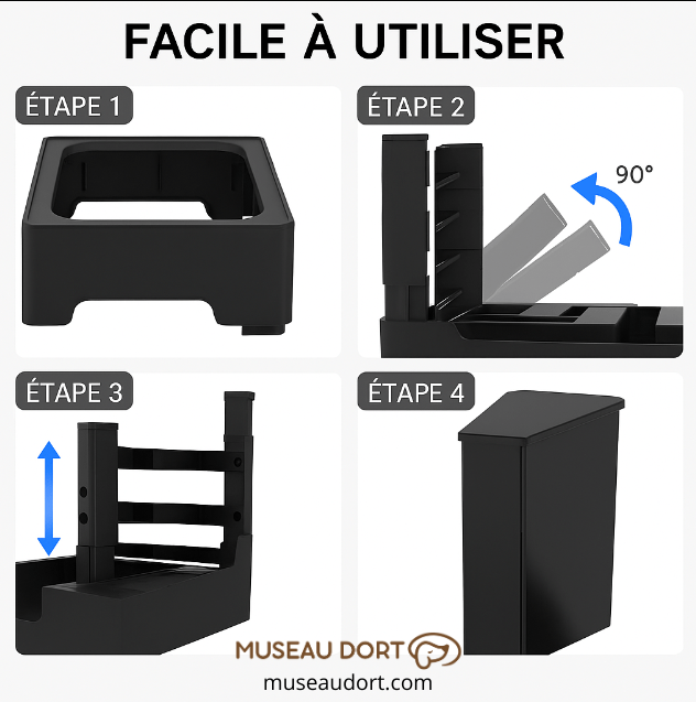 Gamelle surélevée pour chien facile à utiliser avec réglage en hauteur simple en plusieurs étapes, Museau Dort