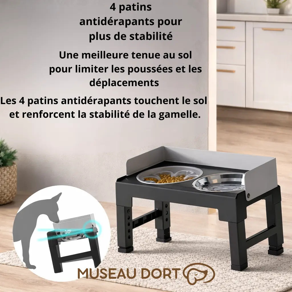 Gamelle surélevée pour chien avec 4 patins antidérapants, plus stable et pensée pour limiter les déplacements