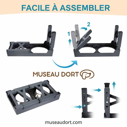 gamelle surélevée pour chien réglable facile à assembler avec support ajustable et bols inox Museau Dort