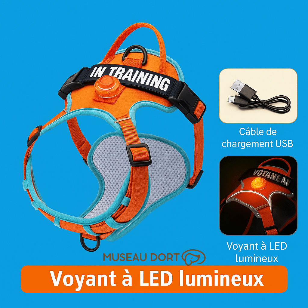 Harnais Lumineux Chien LED | Confort et Visibilité Nocturne - Museau dort
