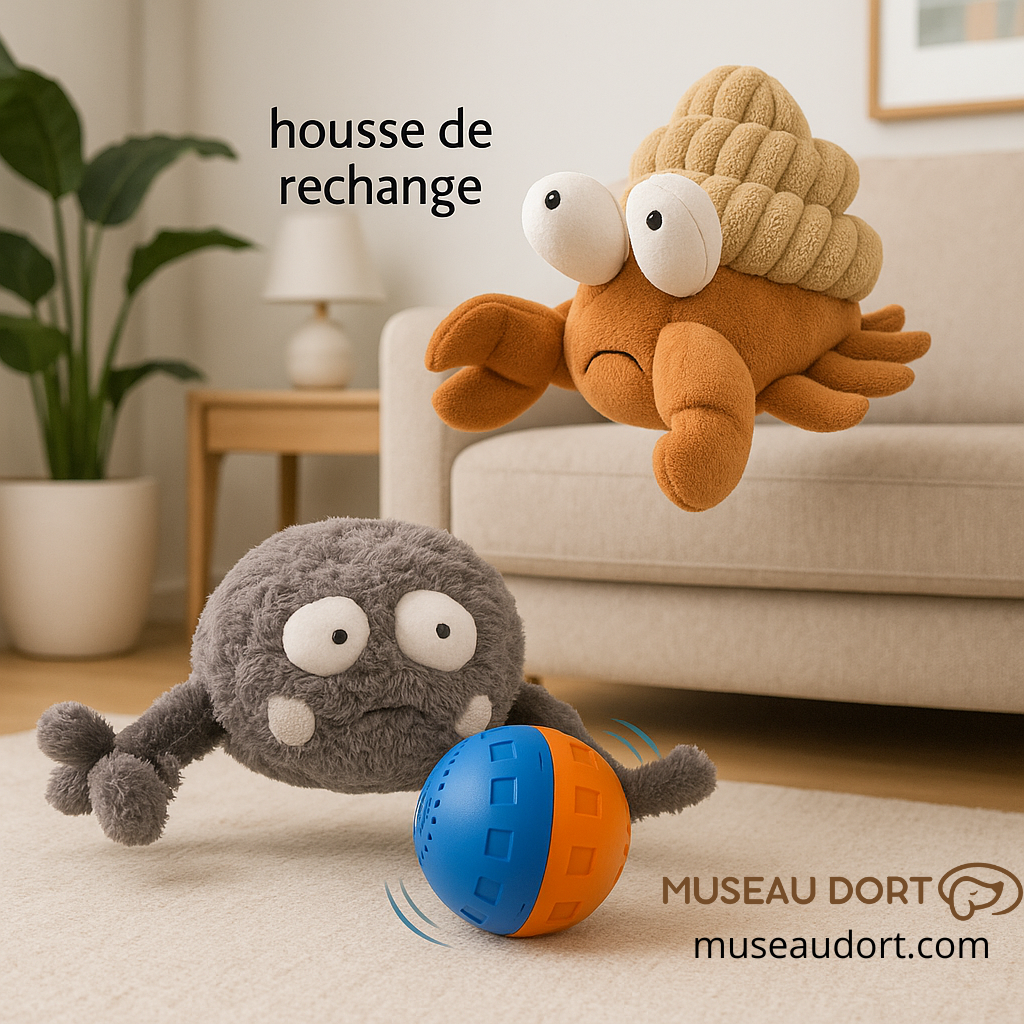 Housse de remplacement pour jouet en peluche interactif pour chien, utilisée en intérieur dans un salon moderne, Museau Dort