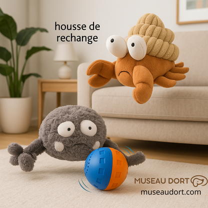 Housse de remplacement pour jouet en peluche interactif pour chien, utilisée en intérieur dans un salon moderne, Museau Dort