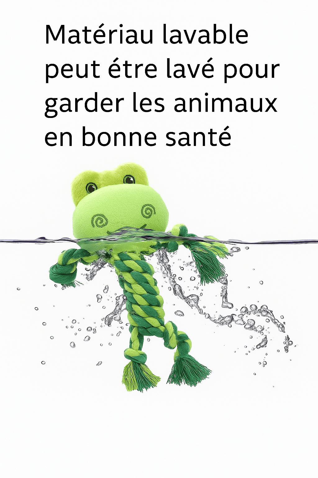 Jouet pour chien en forme de grenouille, lavable pour garder les animaux en bonne santé, disponible chez Museau Dort.