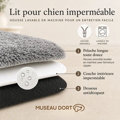 Lit pour chien avec housse lavable, couche intérieure imperméable et dessous antidérapant Museau Dort