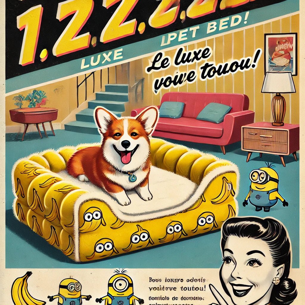 Lit pour chien moelleux et lavable – “1, 2, Zzz” au style rigolo 🍌 - Museau dort