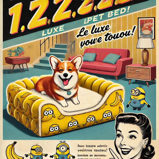 Lit pour chien moelleux et lavable – “1, 2, Zzz” au style rigolo 🍌 - Museau dort