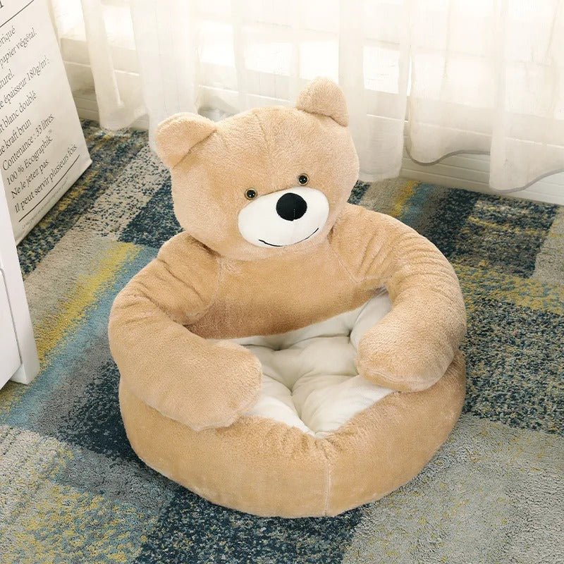 Lit pour chien confortable en forme d’ours beige, couchage ludique et chaud pour petit chien, idéal en intérieur, Museau Dort