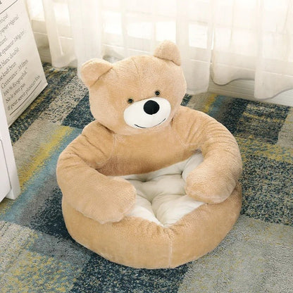 Lit pour chien confortable en forme d’ours beige, couchage ludique et chaud pour petit chien, idéal en intérieur, Museau Dort