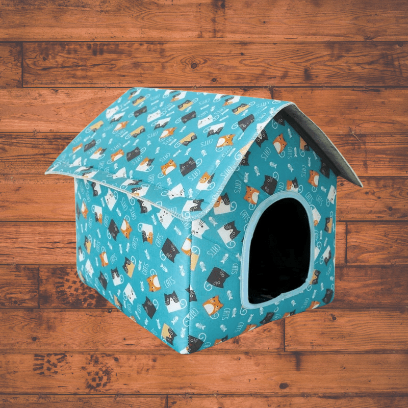 Maison Bleu Chat pour Chien – Niche Intérieure Douillette, Lavable et Stylée - Museau dort