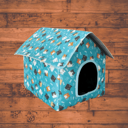 Maison Bleu Chat pour Chien – Niche Intérieure Douillette, Lavable et Stylée - Museau dort