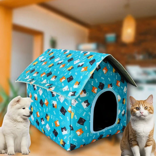 Maison Bleu Chat pour Chien – Niche Intérieure Douillette, Lavable et Stylée - Museau dort