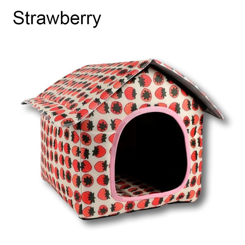 Maison Rouge Fraise pour Chien – Niche Intérieure Confortable, Lavable et Pliable - Museau dort