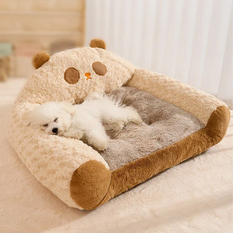 Panier pour Chien Douillet et Lavable avec Dossier Haut – Design Animalier - Museau dort