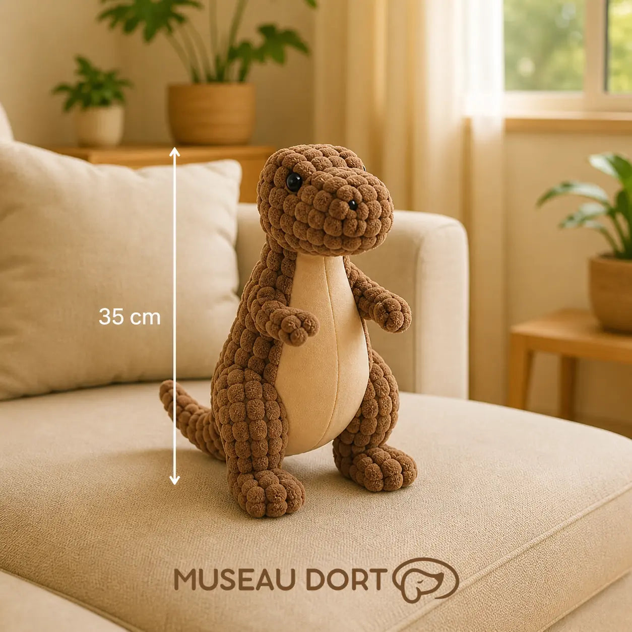 Peluche apaisante chien âgé anxieux marron 35 cm sur canapé Museau Dort