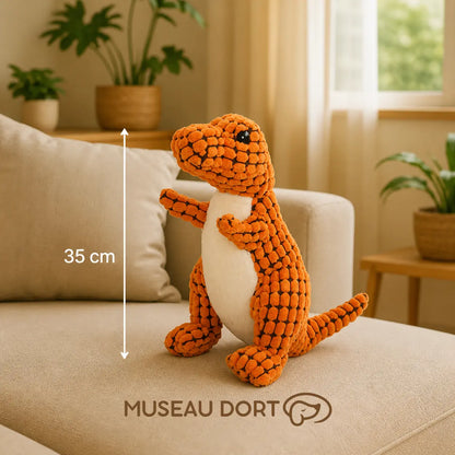Peluche apaisante chien âgé anxieux orange 35 cm sur canapé Museau Dort