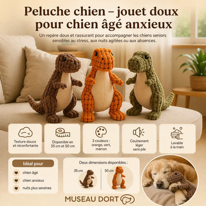 Peluche chien dinosaure 3 couleurs avec tailles 35 et 50 cm, jouet doux pour chien âgé anxieux senior – Museau Dort