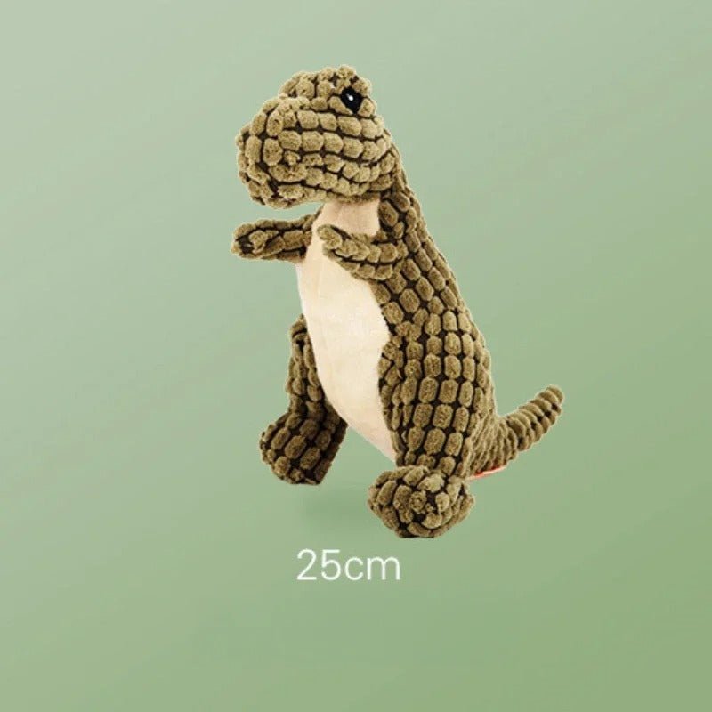 Peluche dinosaure pour chien résistante de 25 cm, couleur verte. Parfaite pour divertir et occuper votre chien.