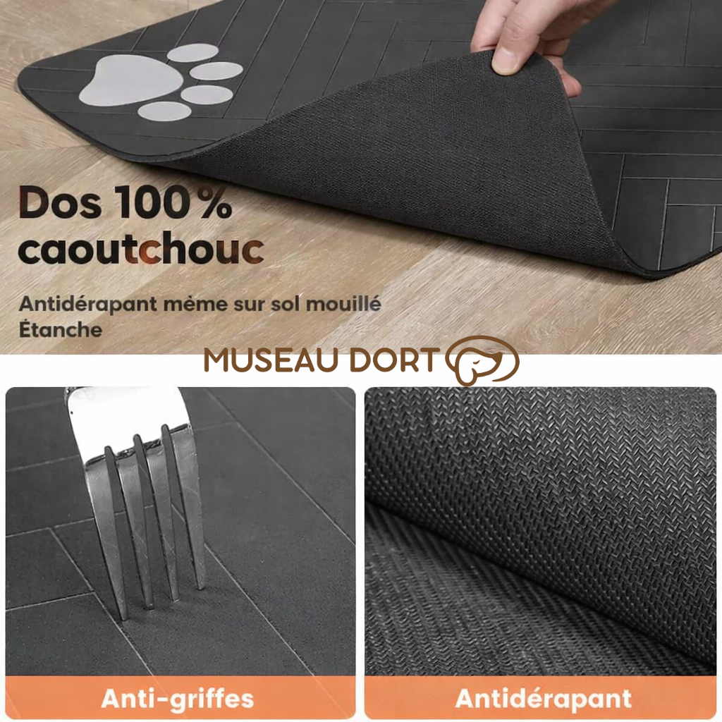 Dos en caoutchouc tapis gamelle chien antidérapant et étanche assurant stabilité et protection du sol, Museau Dort
