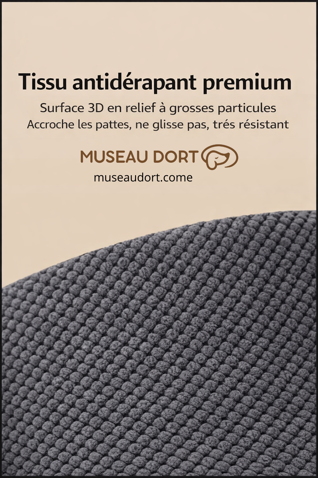 Tissu antidérapant premium pour escalier pour chien, surface 3D en relief à grosses particules, accroche les pattes, Museau Dort